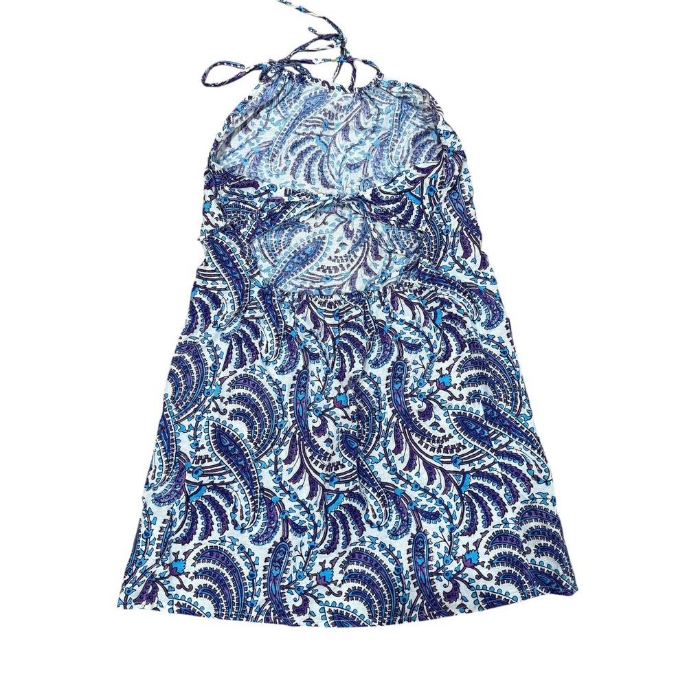 J.Crew Halter-Neck Linen Blend Beach Dress Purple Paisley XS Resort Coastal - Picture 4 of 10